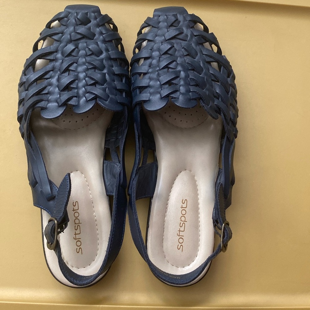 COPY - SOFTSPOTS -Tobago Navy Blue Leather Woven Slingback Huarache Sandals 11WW